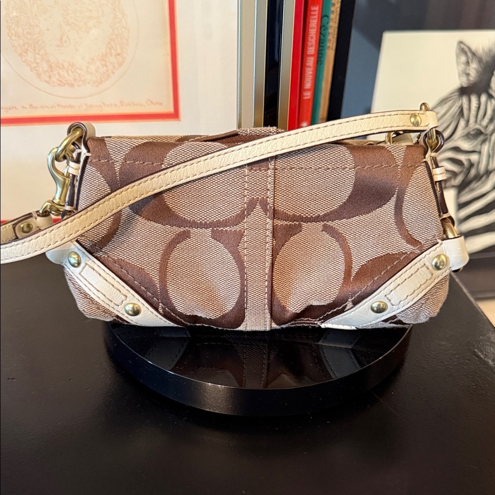 Coach Brown and Cream Designer Small Shoulder Bag